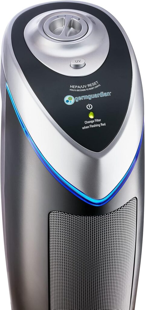 GermGuardian Air Purifier with HEPA 13 Filter, Removes 99.97% of Pollutants, Covers Large Room up to 743 Sq. Foot Room in 1 Hr, UV-C Light Helps Reduce Germs, Zero Ozone Verified, 22”, Gray, AC4825E